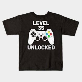 level 35 unlocked  video gamer gamepad 35th birthday Kids T-Shirt